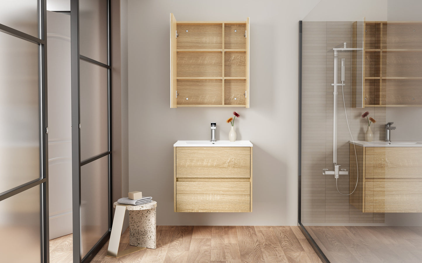 HAYAT ARMOIRE MIROIR - 2 PORTES MIROIRS ASYMÉTRIQUES, À UN