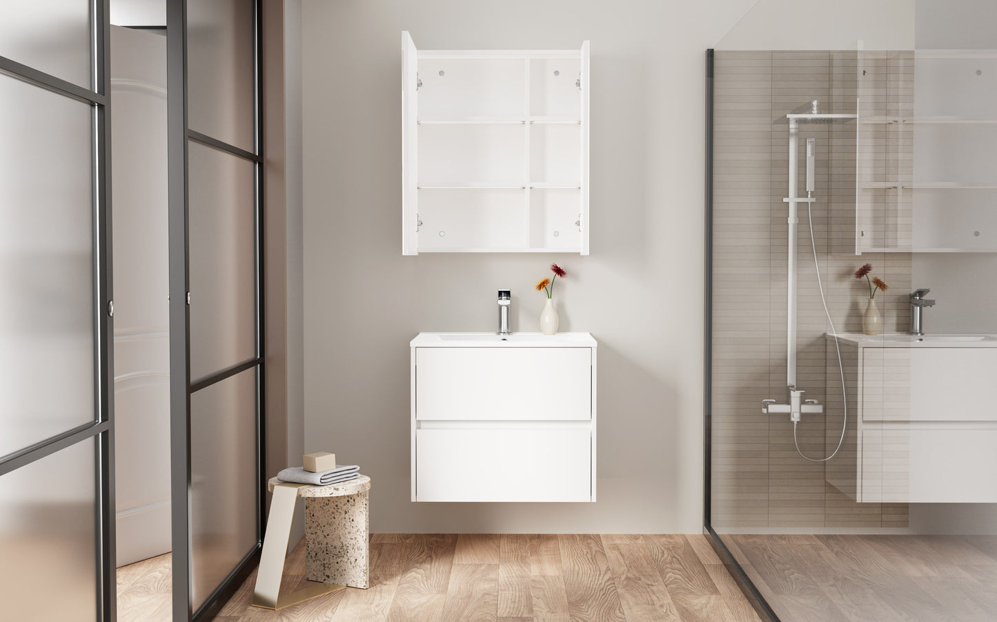 HAYAT ARMOIRE MIROIR - 2 PORTES MIROIRS ASYMÉTRIQUES, À UN